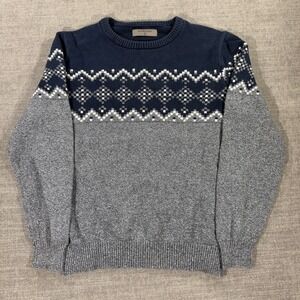 Giordano Fair‎ Isle Sweater Mens Large Blue Grey Excellent Knit Pullover